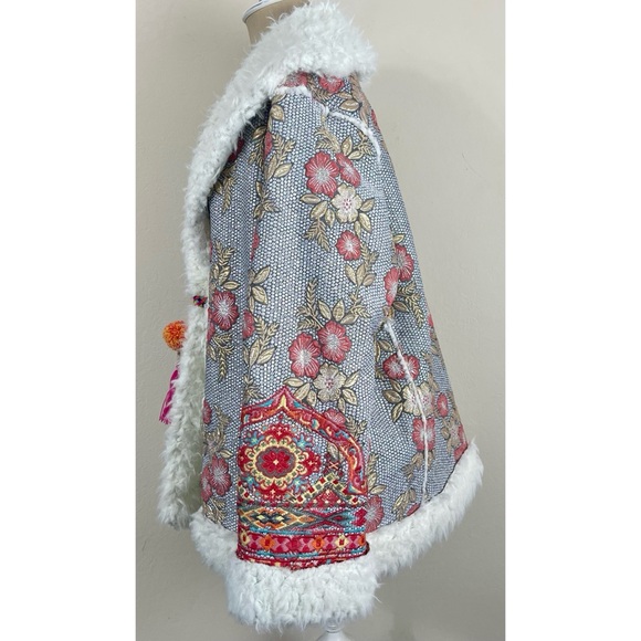 Johnny Was Biya Quarda Floral Embroidered Fur Coat - Picture 3 of 8
